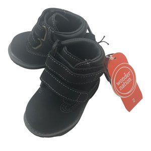 Wonder Nation Boy's Infant Boots Size 2 Black Fits 2-3 Month Old New